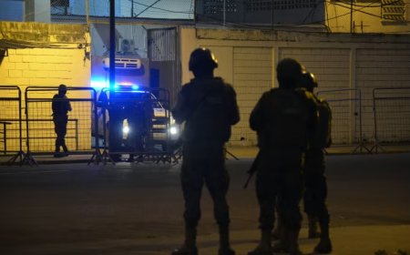 Members of the Argentine Federal Police work inside the Claudio "Chiqui" Tapia stadium on December 9. Cristina Sille/Reuters