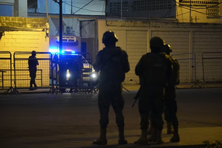 Members of the Argentine Federal Police work inside the Claudio "Chiqui" Tapia stadium on December 9. Cristina Sille/Reuters